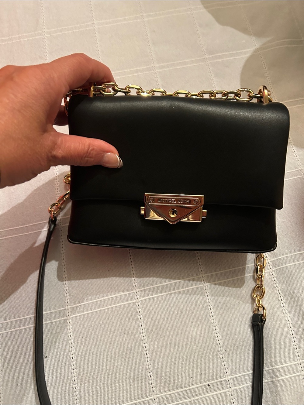 Michael Kors Black Leather Crossbody with Gold Chain